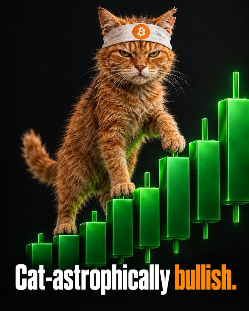 Buy The Cat meme — Cat-astrophically bullish — green candles cat