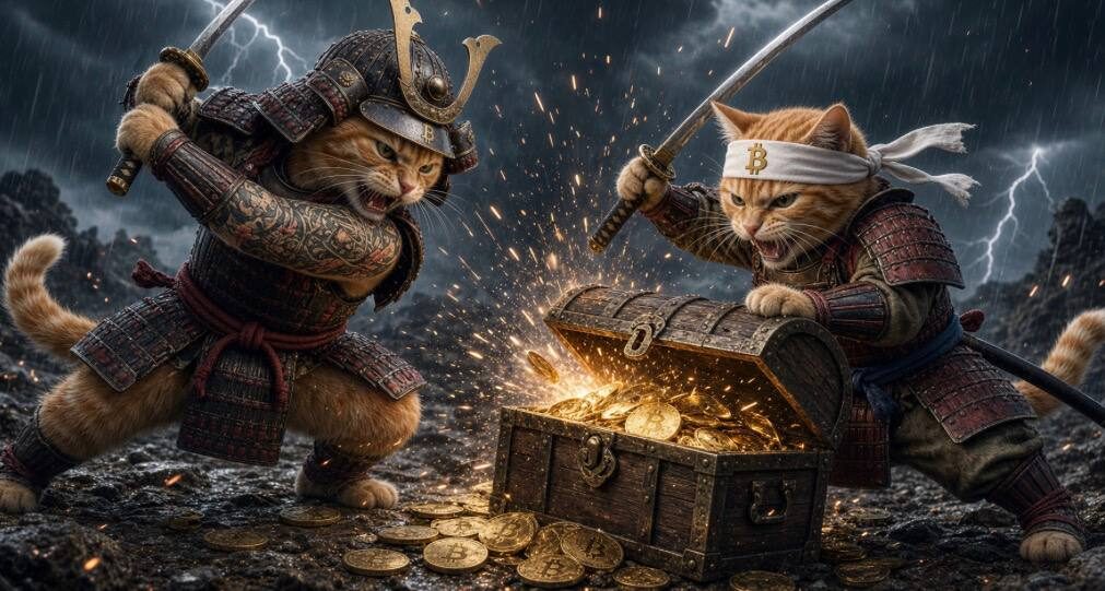 Buy The Cat meme — fluffy kitten leaping for coins